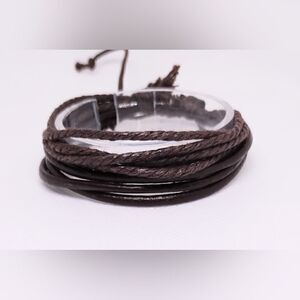 Bracelet‎ leather braided layered brown new e12